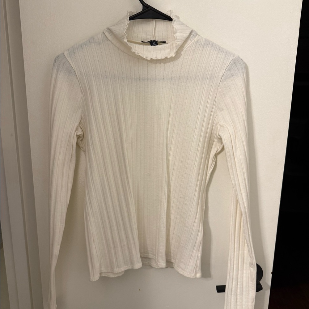 J.Crew Ribbed Mock Neck Long Sleeve Top - Cream